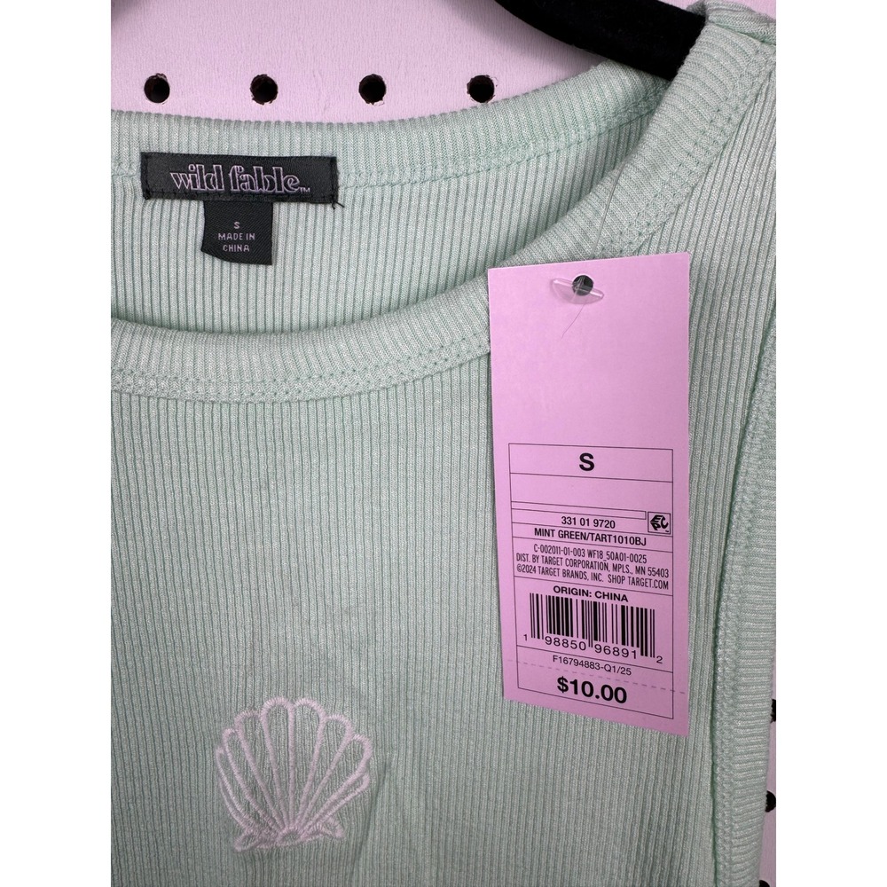 Wild Fable Mint Green Ribbed Shell Embroidered Ruched Side Tank Top Small NWT - Picture 2 of 5